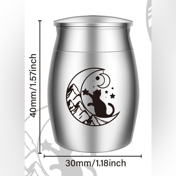 NWOT Silver Tone Cat Moon Tiny Urn - Picture 3 of 3